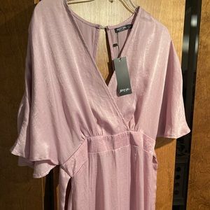 Plunge Cape Sleeve Satin Maxi Dress(Lilac)
